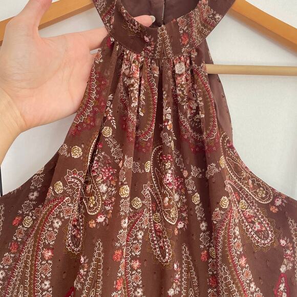 Petal and Pup - Tia Brown Halter Neck Swiss Dot Paisley High Low Maxi Dress - Picture 7 of 16